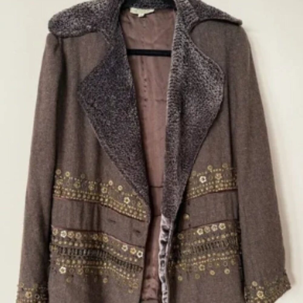 Vintage Y2K Joolay Hand Sewn Metal Detail Boho 100% Wool Coat